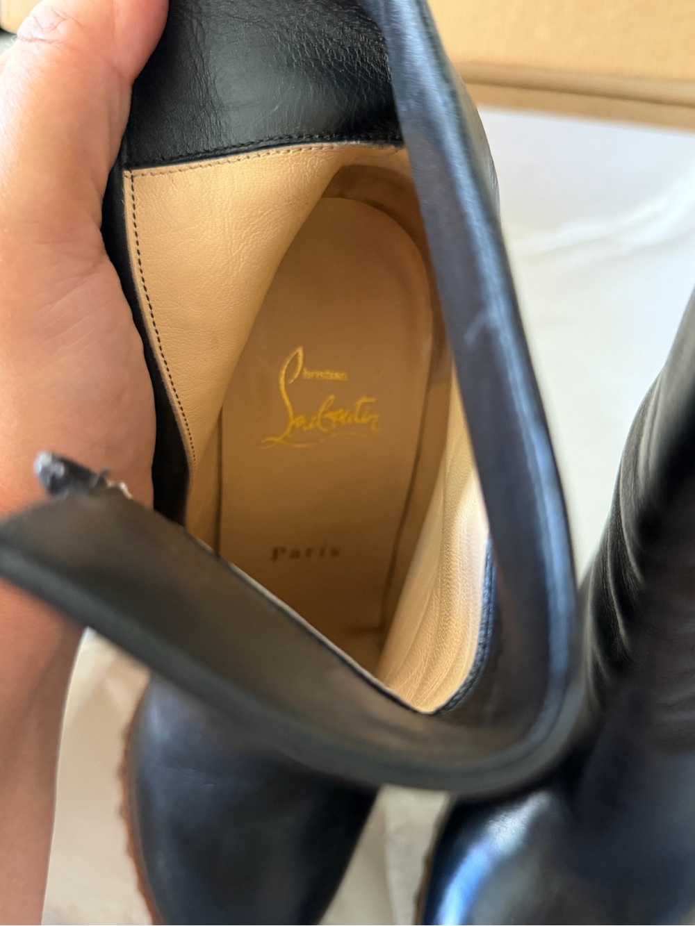 Christian Louboutin Taclou Booty Black Leather Studded Platform Zip Boots US 7.5 - Picture 7 of 9